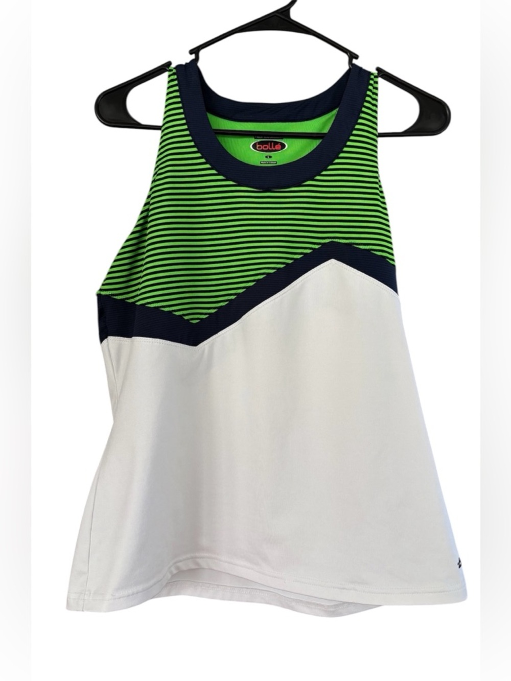 Bollé Tank Top Size Large Green Stripe Colorblock Athletic Tennis Golf EUC